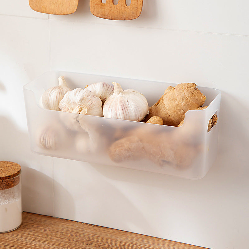 Kitchen Onion, Ginger, Garlic Storage Box Plastic Transparent Non-punching Wall-mounted Storage Box Multifunctional Sundries Sink Shelf