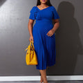 D231 summer new arrival: one-shoulder sexy flared sleeve midi pleated dress - cross-border fashion, plus size available