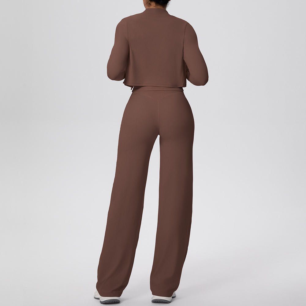 pure color brushed tight tank top wide-leg long three-piece set sports running fitness yoga suit