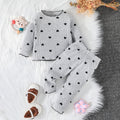 cross-border fashion baby & toddler valentine's day new collection: solid color ribbed knit heart print long sleeve two-piece set - ready stock wholesale