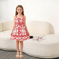 Girls' dress - new spring/summer  collection: european & american casual resort style, printed sleeveless button-up tie-waist dress