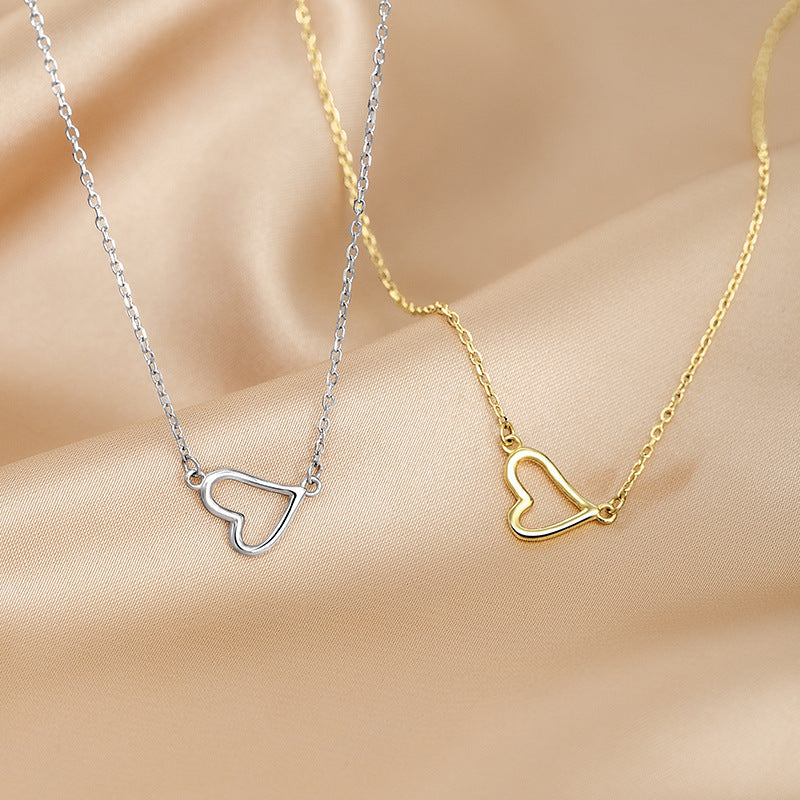 Casuallovek-styleshort clavicle chain elegantpopular necklace for women super sparkling zircon heart-shaped pendant