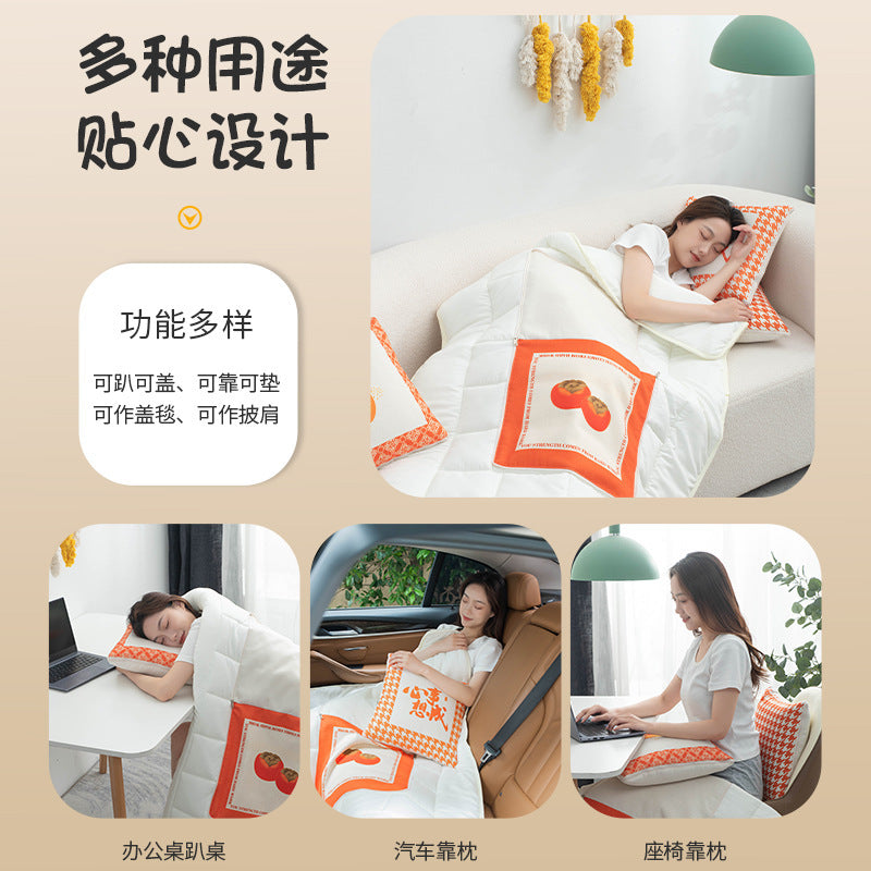 Multifunctional cotton and linen pillow quilt dual-purpose persimmon all year round office car cushion wholesale cushion pillow quilt