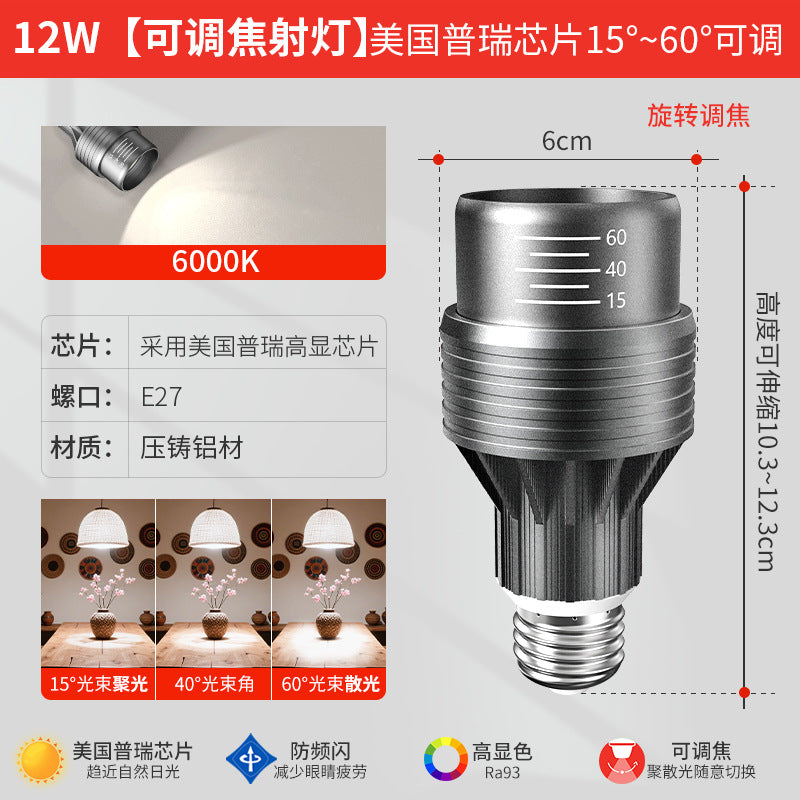 Adjustable focus e27 screw-in spotlight - ideal for shops, commercial spaces, restaurants, and dining areas. perfect for focusing light on dishes, tea tables, and more. p20 bulb