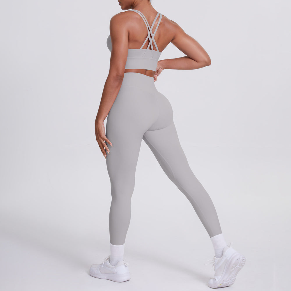 Fashion cross-border nude brushed cross back bra casual sports hip lifting pants fitness yoga clothes two-piece set