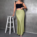 Export cross-border satin satin skirt spring and summer new arrivalfashion  casualartificial silk long skirt women's clothing