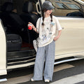 girls' summer wide-leg pants set: short-sleeve plaid t-shirt and pants two-piece outfit for girls, cute and casual