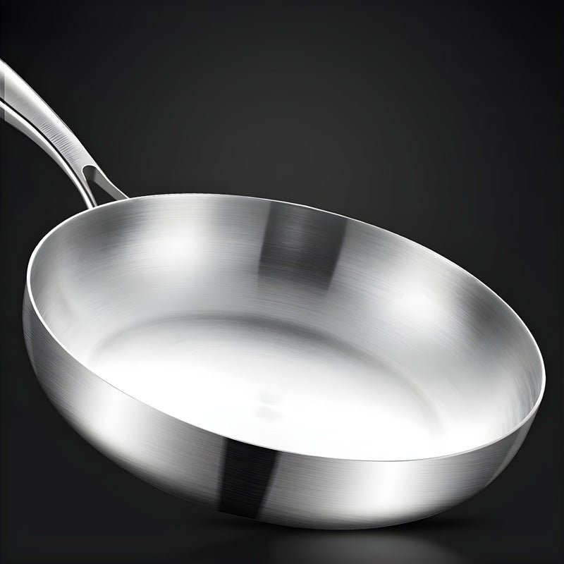 Uncoated, heavy-gauge 304 stainless steel frying pan - non-stick, suitable for home use, compatible with gas and induction cooktops