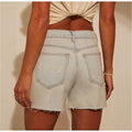 best selling earthy yellow distressed jeans women's back pocket ripped straight-legshorts stretch high waist three-quarter pants