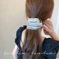 Blue striped lace heart-shaped scrunchie hair tie - korean style hair bun maker - elastic hair band