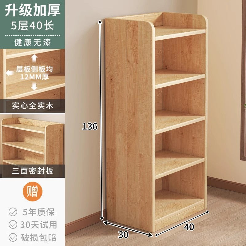 Pure solid wood bookshelf Floor-to-ceiling locker Children's pine storage cabinet Storage against the wall Student household bookcase with door