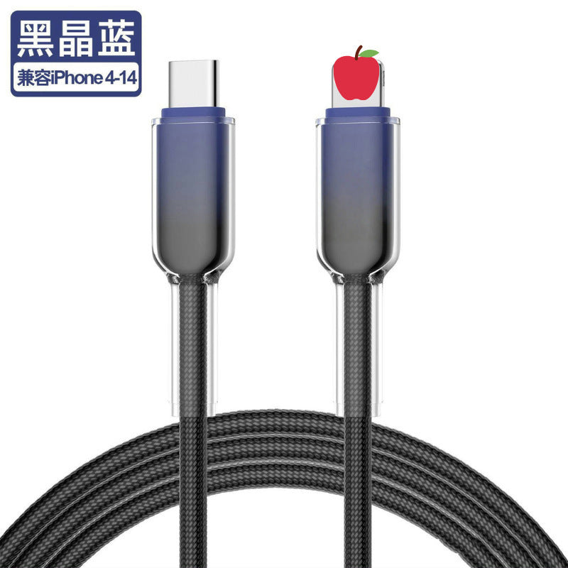 ice crystal 65w charging cable, compatible with huawei, apple, and huawei type-c devices. suitable for charging laptops and mobile phones