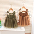 Korean style girls' dress spring  children's fashionable fake two-piece polka dot tulle skirt princess dress for baby girls