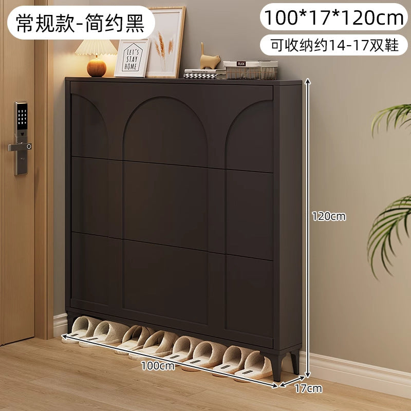 Ultra-thin tipping shoe cabinet cream style for home door small narrow entrance door shoe cabinet space-saving entrance cabinet all-in-one shoe rack