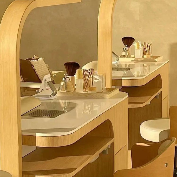 Nail salon solid wood paint Japanese-style simple and economical nail art tables and chairs single double storage vacuum cleaner nail art table