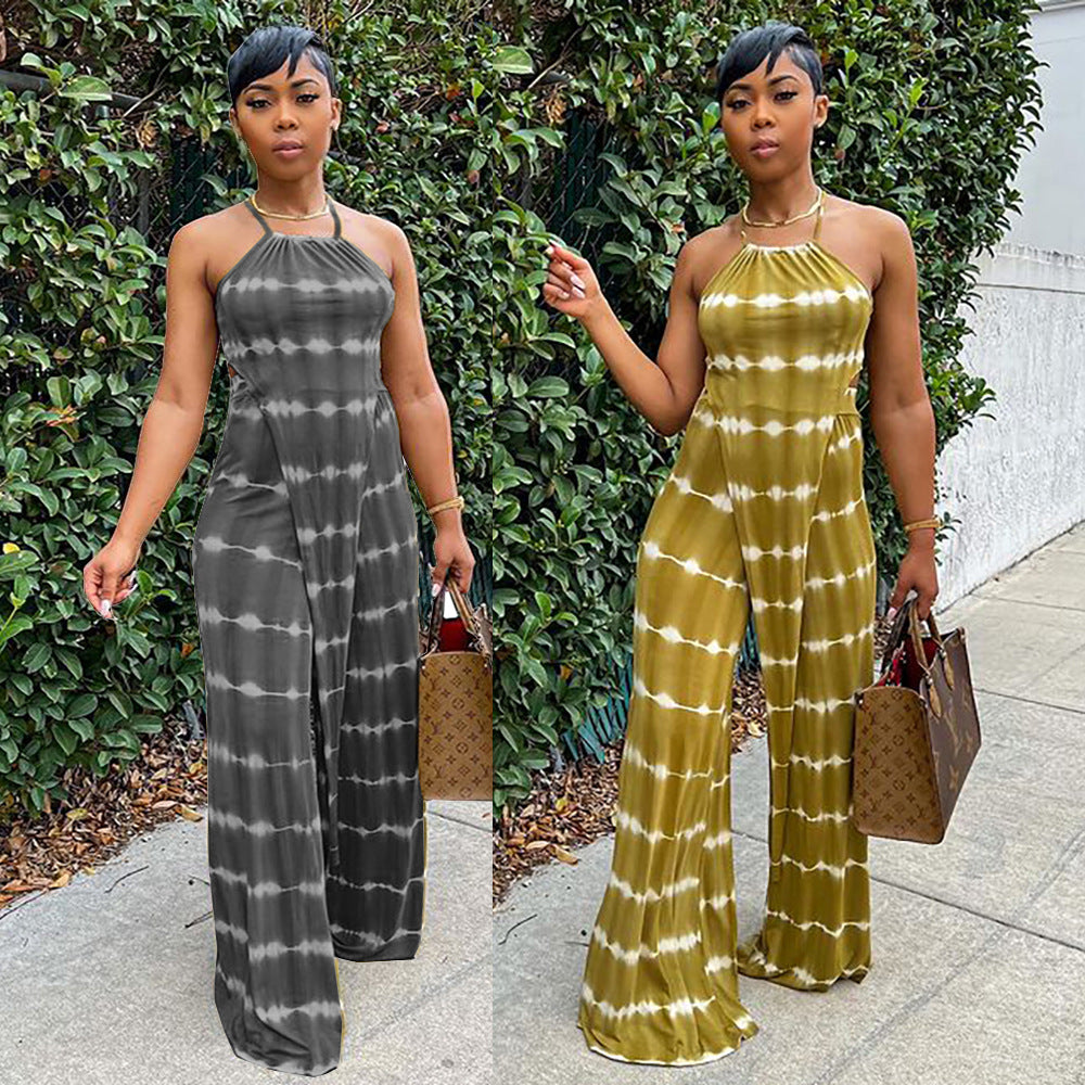 european and american women's suit  women's clothing street sexy tie-dye tops loose pants two-piece set