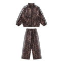 Girls' fall  new collection: versatile printed two-piece set - trendy brand for students, spring/autumn casual leopard print outfit