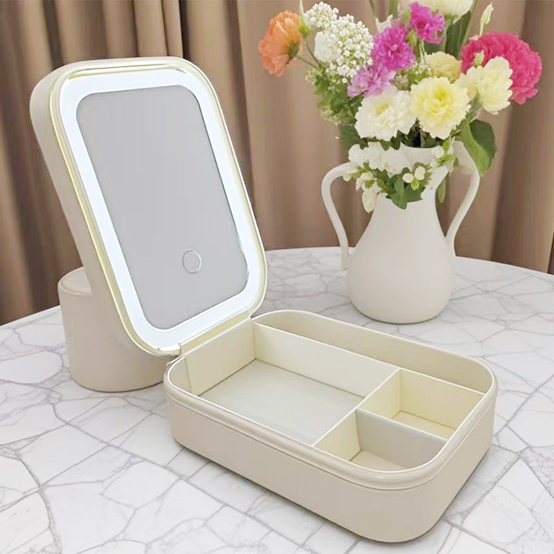 Stiff Cosmetics Storage Box Three-level Light LED Light Cosmetic Bag Jewelry Box Cosmetic Mirror Dormitory Storage Box