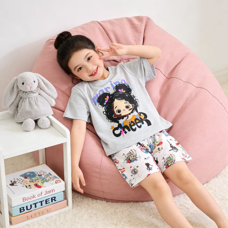 【matching family set】girls' graffiti cartoon pajamas - summer kids' short-sleeve two-piece set - baby loungewear - children's clothing