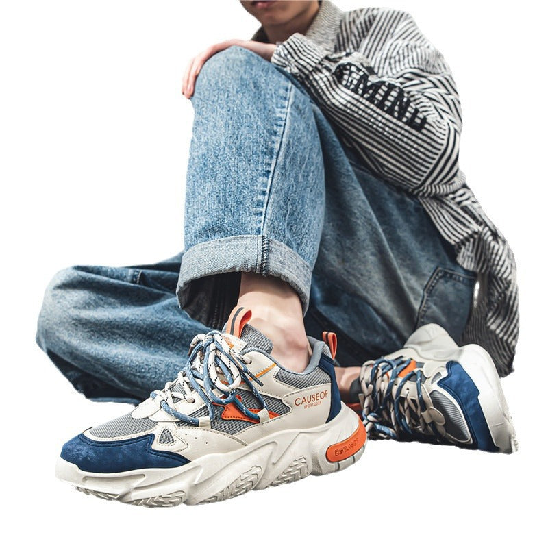 Men's shoes 2025 new spring mesh casual versatile height increasing youth sports running trendy dad shoes