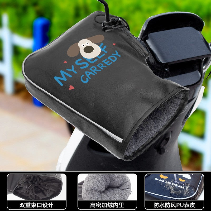 Handlebar covers winter warm fleece-lined electric vehicle cotton-padded motorcycle waterproof gloves thickened windproof cold-resistant pu cycling gloves