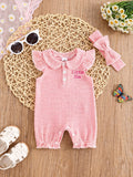 Baby girl cute letter embroidered peter pan collar romper with headband
