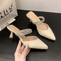 Baotou sandals women's mid-heeled two-wear slippers summeroutwear pointed toe stiletto rhinestone back hollow flats women 2025new arrival