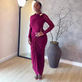 European and american cross-border women's spring  new arrival: elegant solid color, designer slim-fit pleated bodycon maxi dress