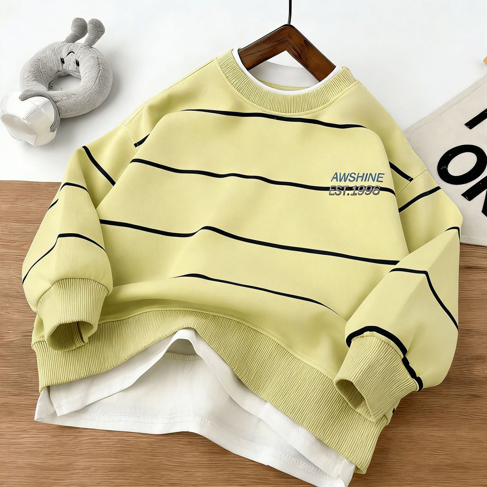Kidssweatshirtfake two-piecenew arrivalk-stylesweatshirtstripesspring & fallchildren's western style handsome children's clothingspring & falltops