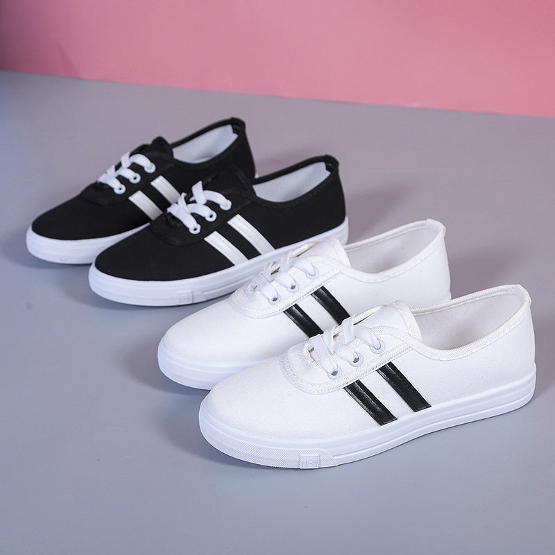 2022 spring and summer breathable canvas shoes are comfortable, board shoes Korean version student flat white shoes ins shoes women's mesh shoes