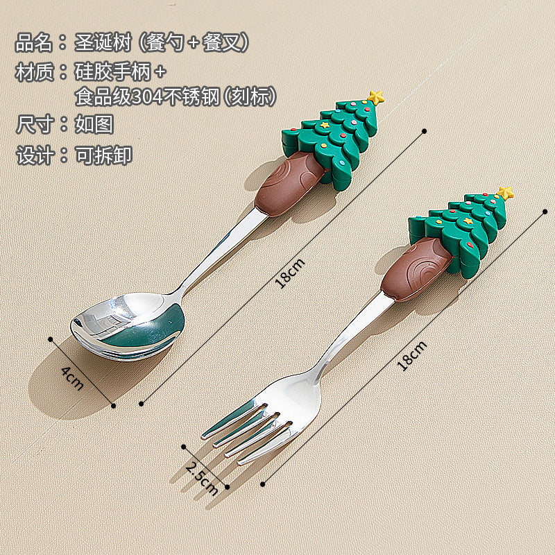 Wholesale christmas high-value stainless steel dessert spoons - cute cartoon creative coffee stirrers - gift tableware set