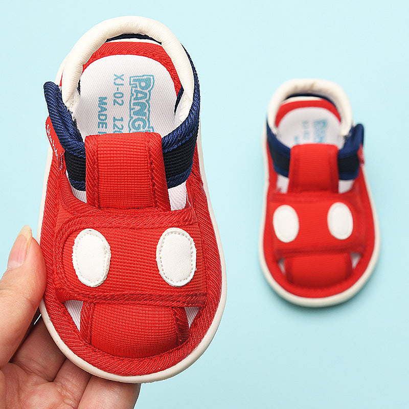 Baby cloth sandals for boys, summer, 0-1-2-3 years old, infant soft-soled squeaky shoes, baby girl's first walking shoes, baby shoes