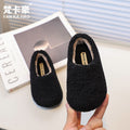 Fanka hau girls' fall/winter fleece-lined lambswool outdoor cotton shoes,  new slip-on solid color fuzzy slippers