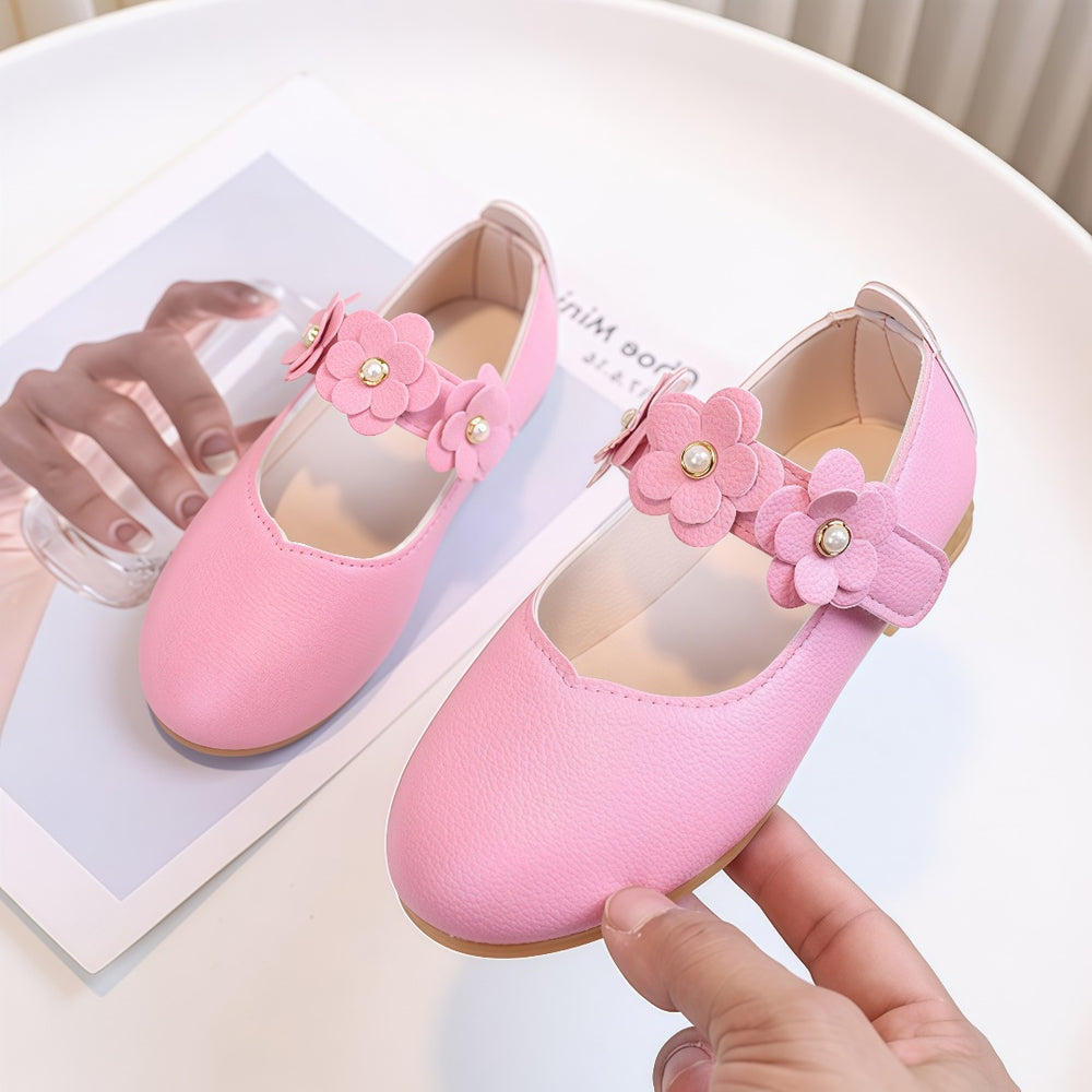 Girls' black leather shoes, toddler and children's performance shoes, white student flats, formal flower girl shoes, school shoes with rubber soles