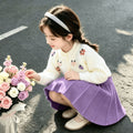 Girls' sweater set: korean style 3d floral purple knit cardigan,  trendy long-sleeve two-piece sweater set