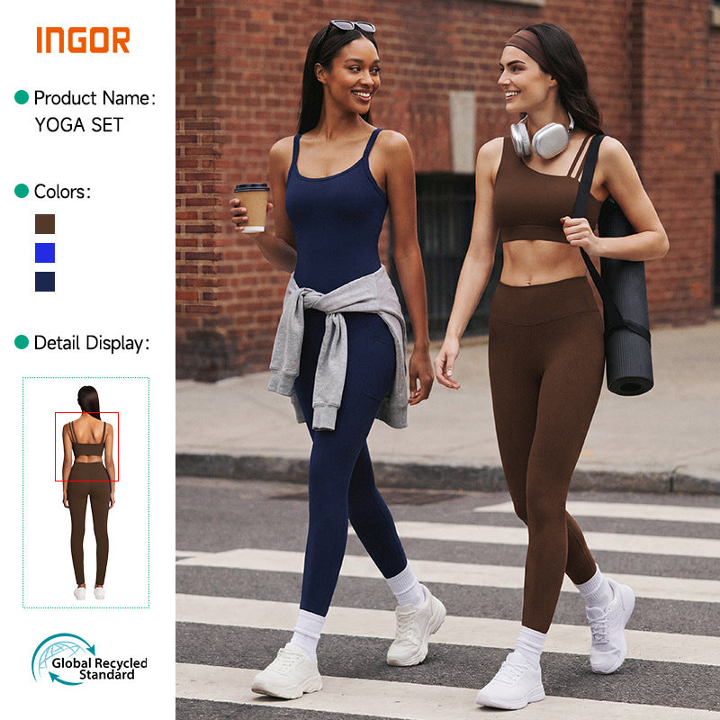 European and american new eco-friendly fabric racerback sports bra women's yoga top high-impact shockproof running yoga vest