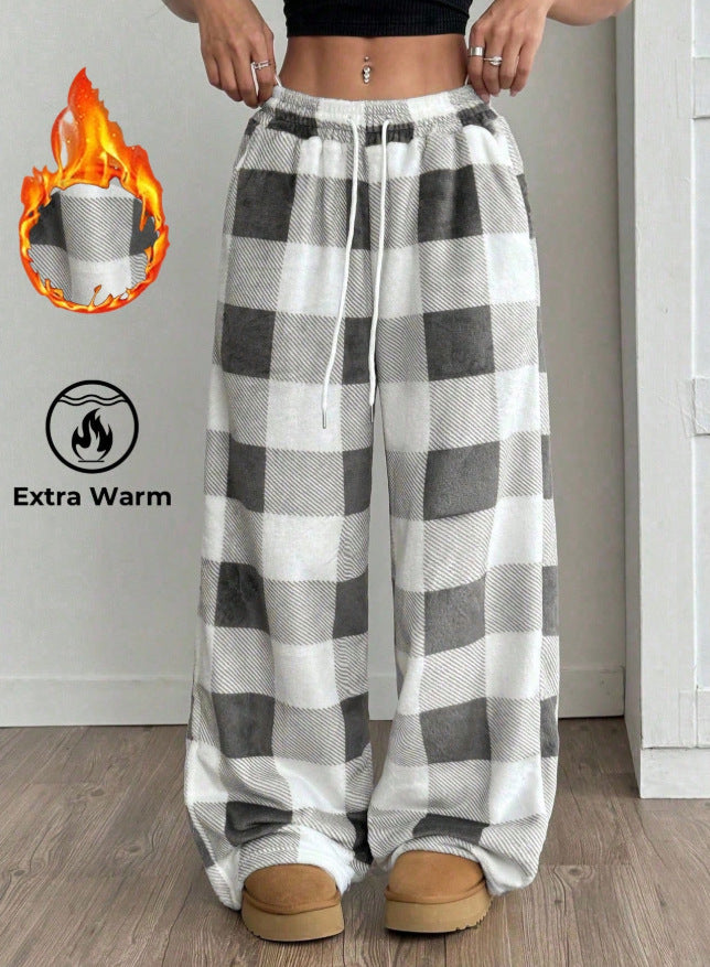 Amazon  cross-border american style wide-leg pants for women, new summer lightweight plaid print straight-leg casual pants