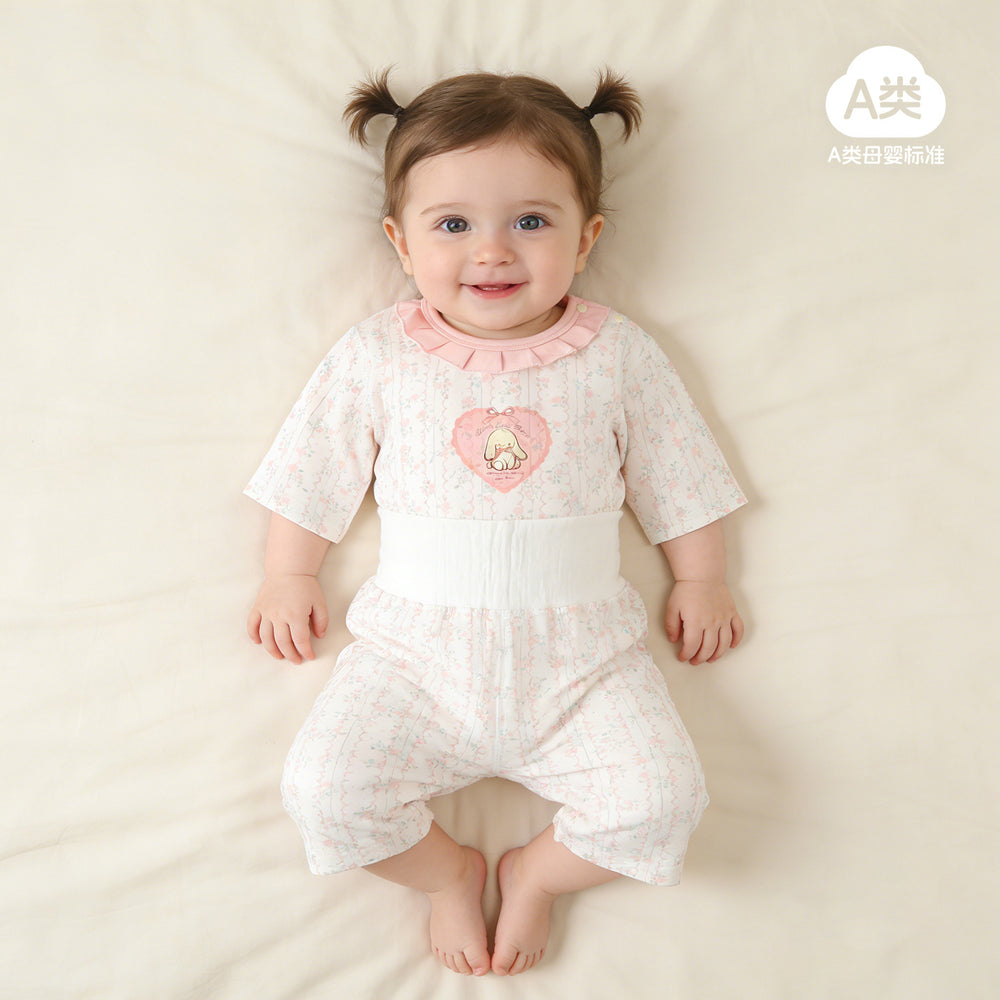 Baby pajamas mocotton thin style kids' loungewear summer boys' and girls' three-quarter sleeve air conditioning suit high-waisted set
