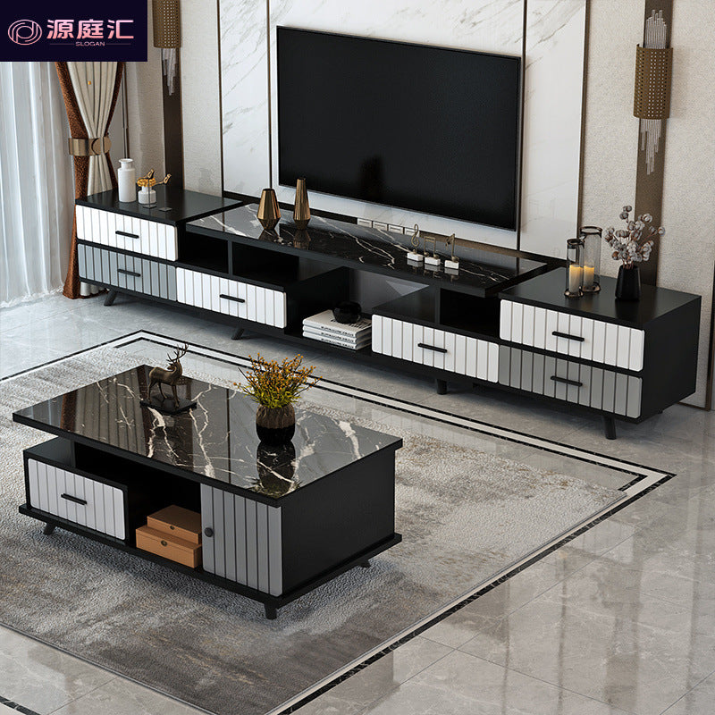 Tempered glass extendable tv stand & coffee table set - minimalist modern european style for small apartments - home living room tv cabinet