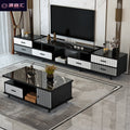 Tempered glass extendable tv stand & coffee table set - minimalist modern european style for small apartments - home living room tv cabinet