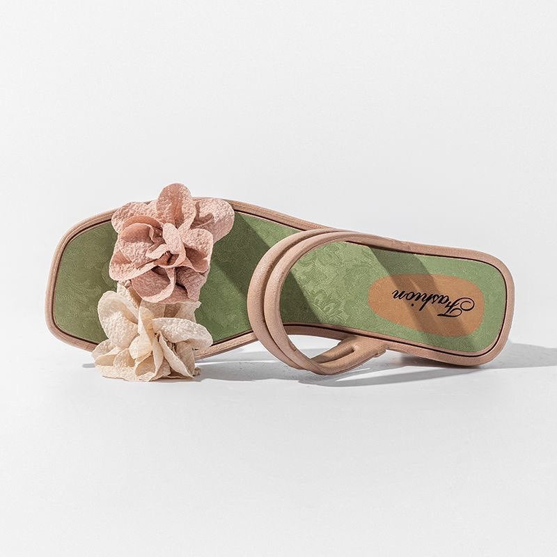 Fairy-style women's summer sandals, new fashion floral design, elegant and chic, perfect with skirts, single-strap chunky heel, can be worn as sandals or slides
