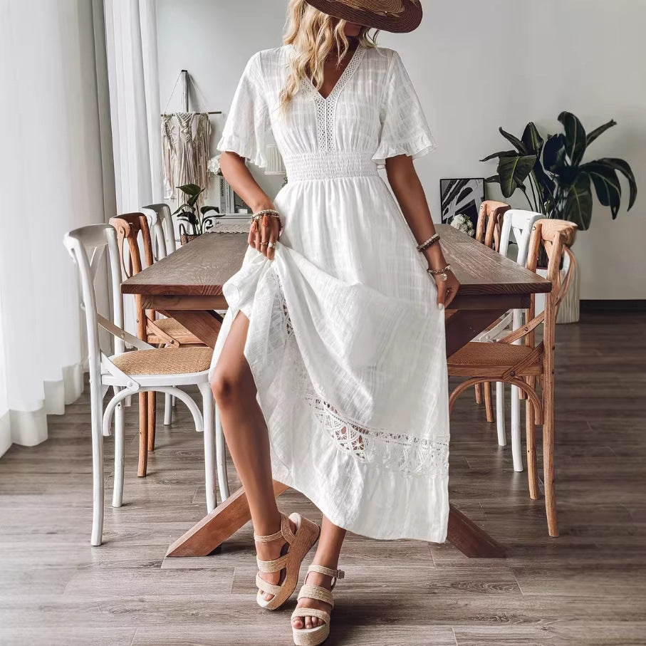 european and american women's lace patchwork plus size long beach dress - new arrival for summer getaways