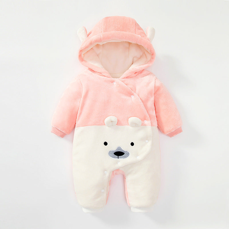 Baby onesie fall and winterthickened bear pajamasheattechoutwearlong sleeveshaya infant korean stylechildren's clothing hooded