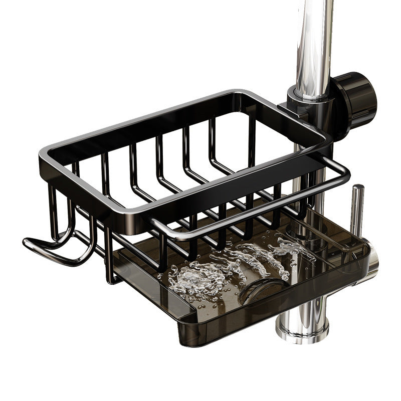 Space Aluminum Kitchen Faucet Shelf Dishwashing Sink Sink Supplies Household Drain Basket Rag Storage Rack