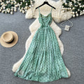 French riviera style green polka dot cami dress - women's summer versatile high-waisted slimming elegant maxi dress