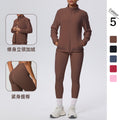 New arrival: solid color fleece-lined stand collar zip-up jacket and pants yoga set - two-piece activewear for running and fitness
