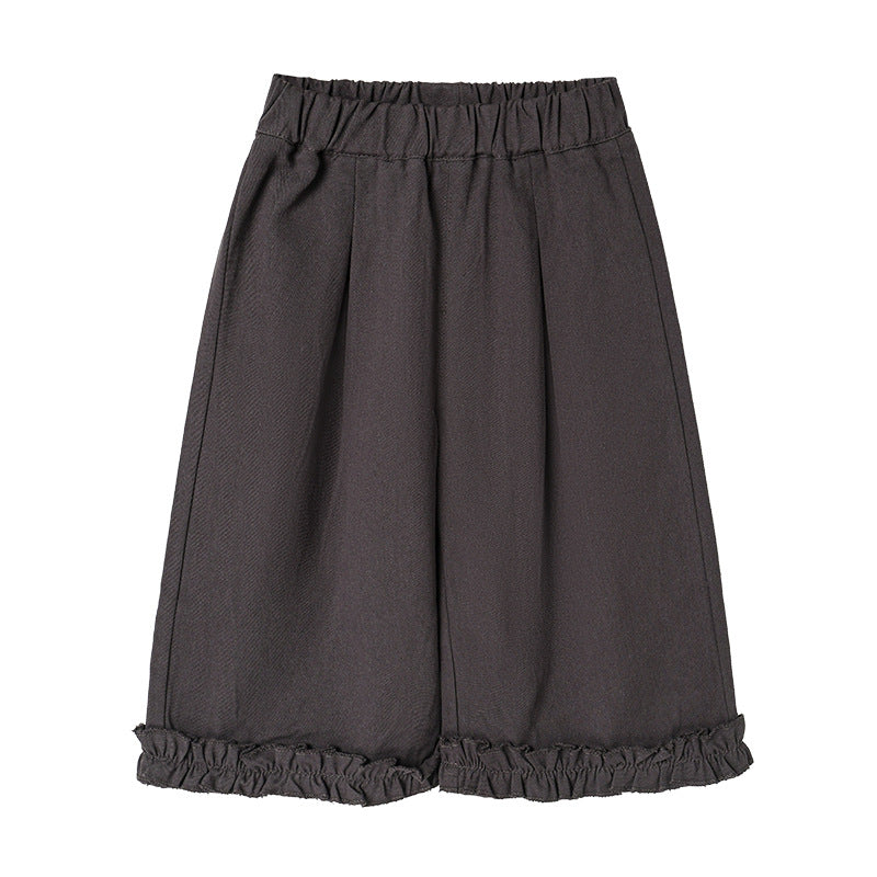 Girls' outfit set  autumn korean style sweet kids lace trim vest dark grey wide leg pants three-piece set