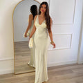 Amazon women's clothing  new arrival: elegant, luxurious, and sexy camisole maxi dress - deep v-neck, slim fit, open back