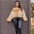 Wish independent station  hot selling european and american women's clothing sexy one shoulder gradient color anti-long fur short tops