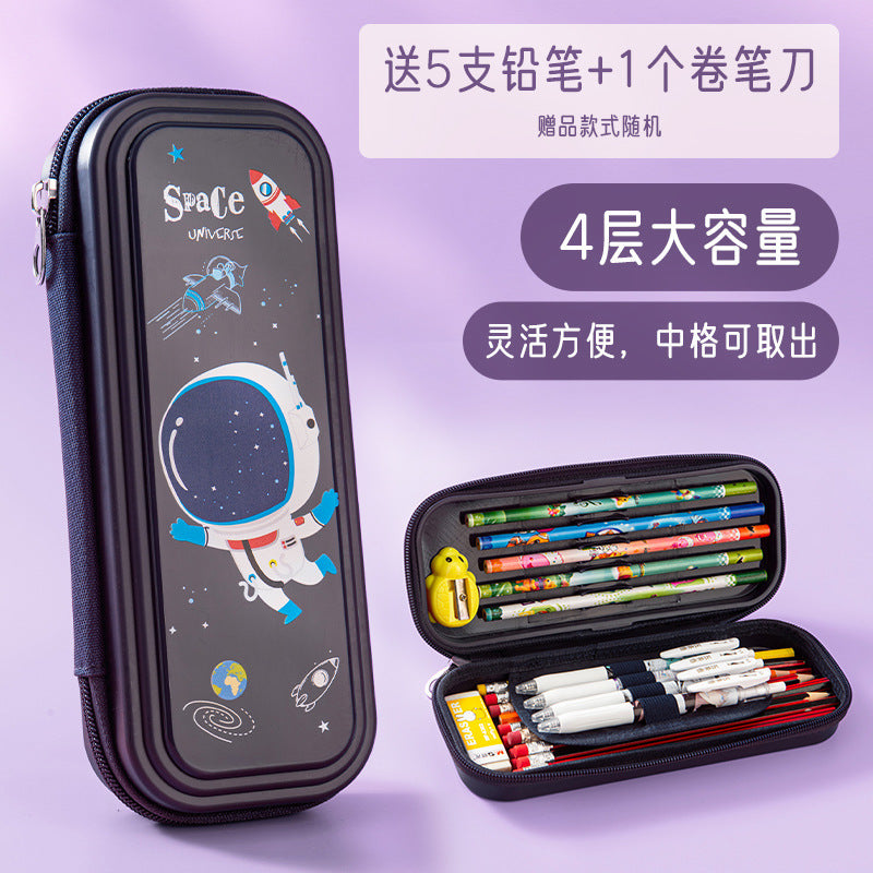 Processing custom stationery box printing logo cartoon primary school student pencil bag wholesale plastic PP waterproof large capacity pencil case